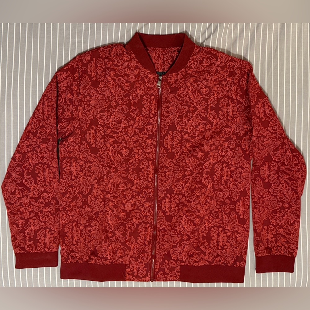 Red Patterned Zip-Up Jacket